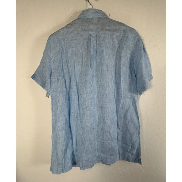 Joseph Abboud Mens Blue Striped Short Sleeve 100% Linen Button-Up Shirt Medium - Picture 2 of 7